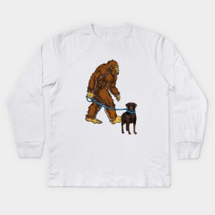 Funny Bigfoot Sasquatch Walking chocolate lab Kids Long Sleeve T-Shirt